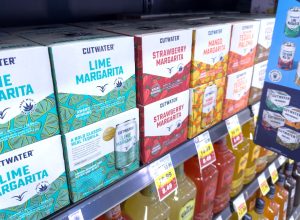 Cutwater canned cocktails on a store shelf
