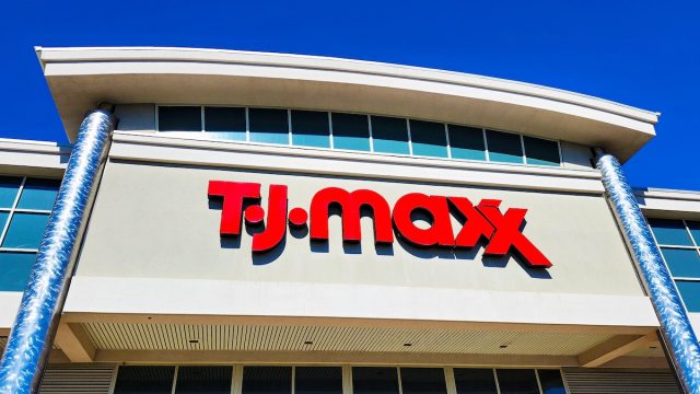 closeup of the sign on a T.J. Maxx store