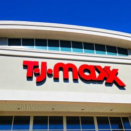 closeup of the sign on a T.J. Maxx store