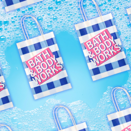 bath and body works shopping bags on a soapy background