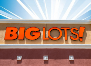 big lots storefront with a blue background