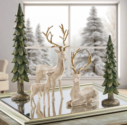reindeer and christmas tree figurines