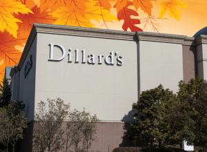 Dillard's storefront against a background of fall leaves