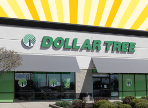 dollar tree against a yellow sunburst background