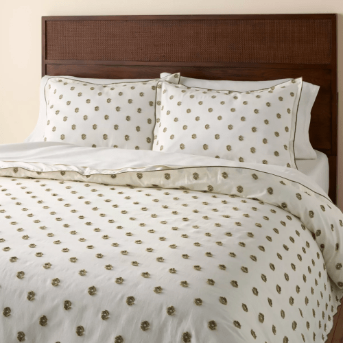 beige and sage green comforter