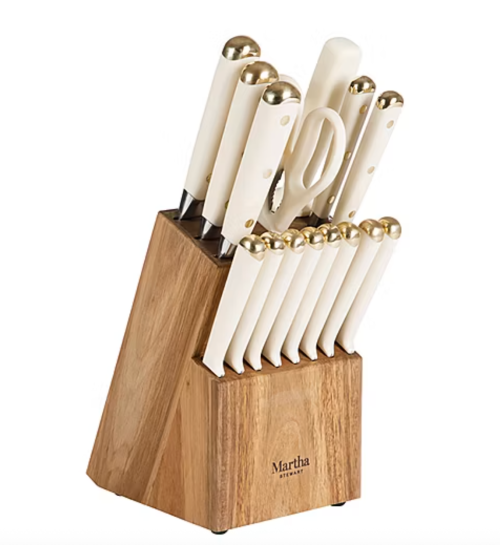 cream colored knife block set