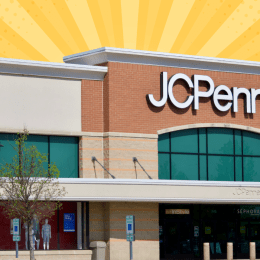 JCPenney storefront with a yellow sunburst background