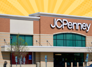 JCPenney storefront with a yellow sunburst background