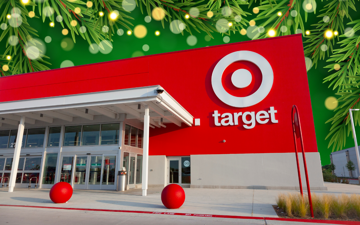 target store with a green christmas background