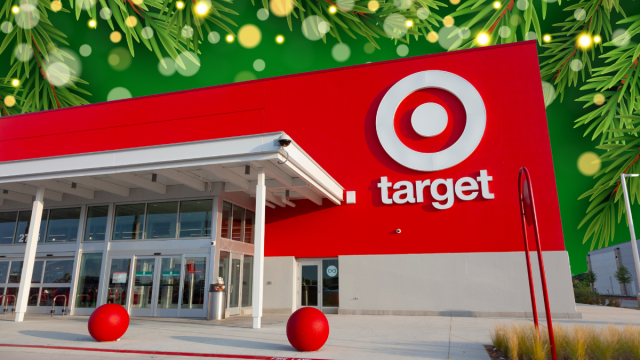 target store with a green christmas background