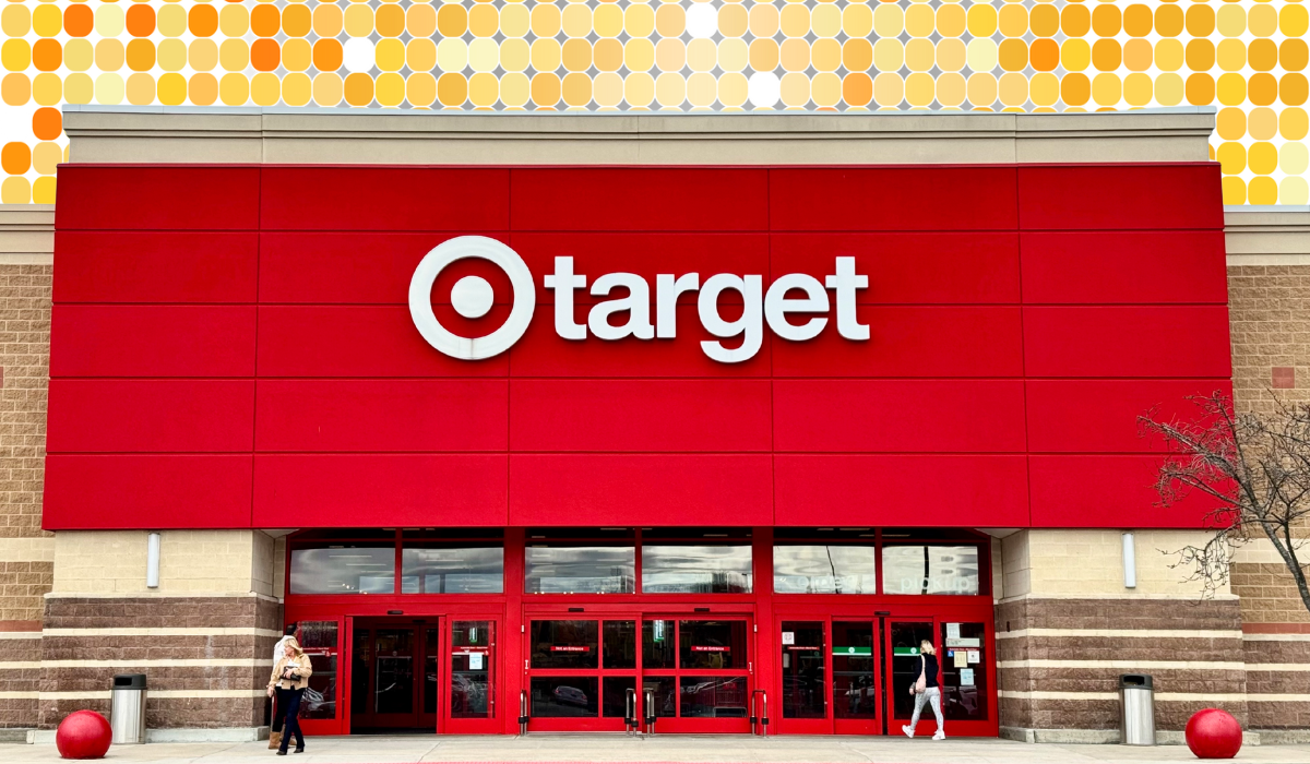 target storefront with an orange geometric background