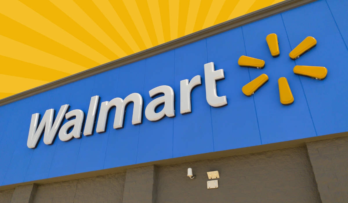 walmart storefront sign with a yellow sunburst background