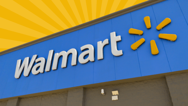 walmart storefront sign with a yellow sunburst background