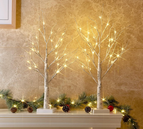 lit-up tabletop branch trees