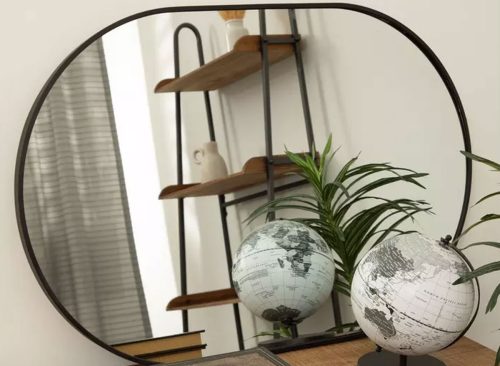 Black Modern Oval Metal Wall Mirror