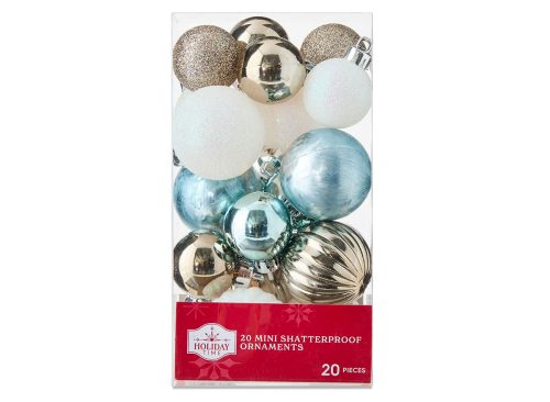 Champagne/White/Light Blue Mini Shatterproof Christmas Ornaments