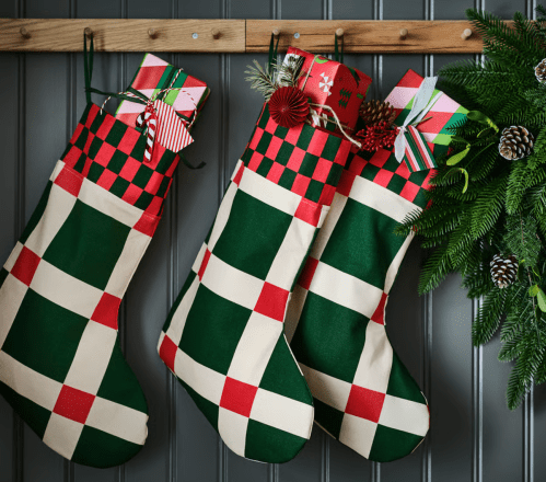 Christmas stockings on hooks