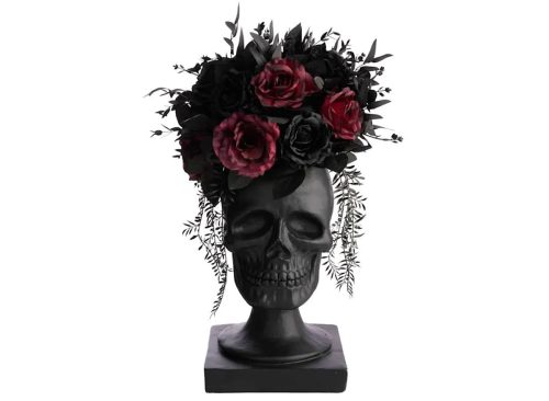 Midnight Shadows Red & Black Rose in Skull Vase
