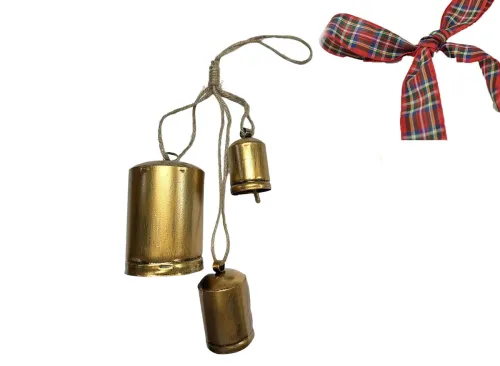 WJSXC Set Of 3 Christmas Bell Brass Cow Shabby Style Rustic Metal Hanging Giant Cow Bells Decor
