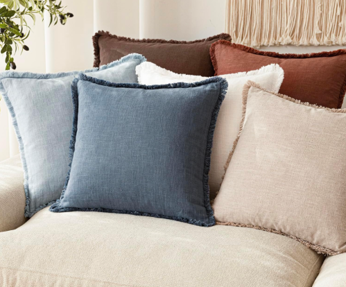 blue and beige throw pillows