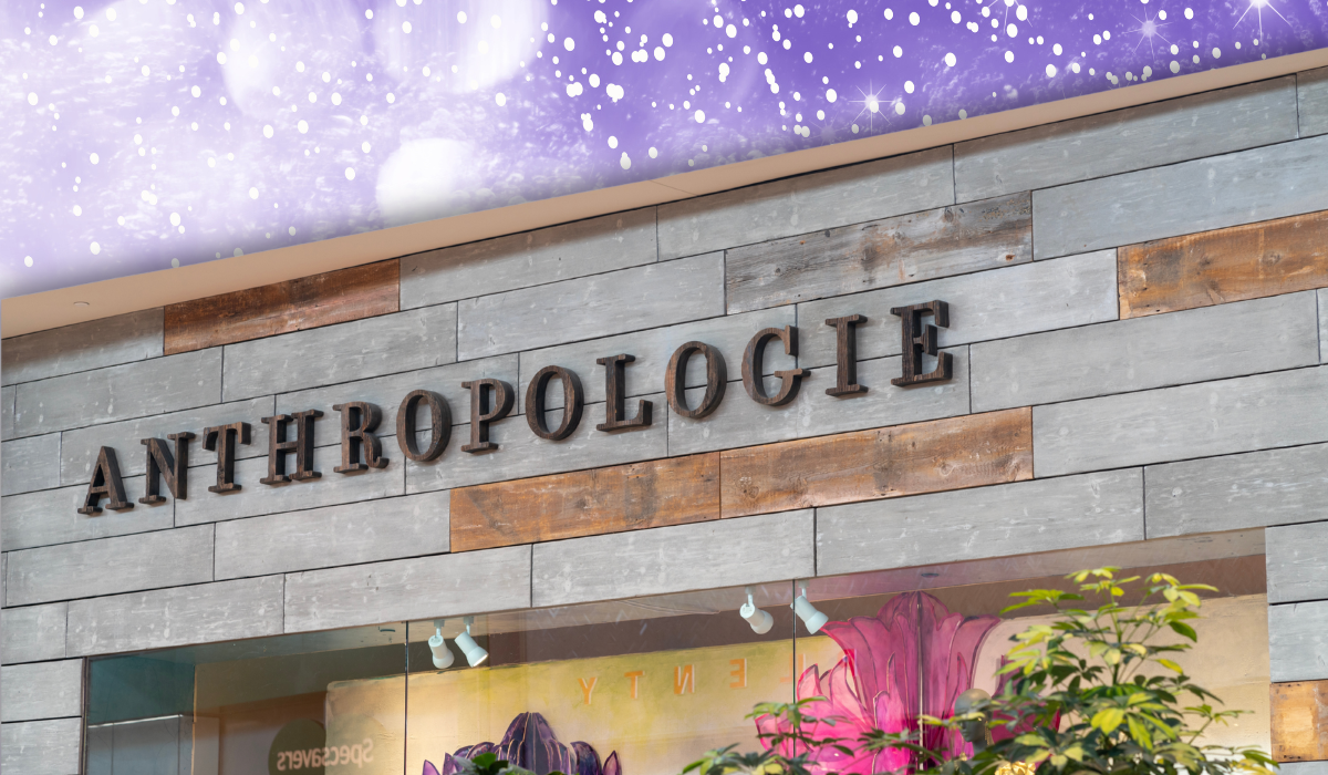 Anthropologie store with a purple background