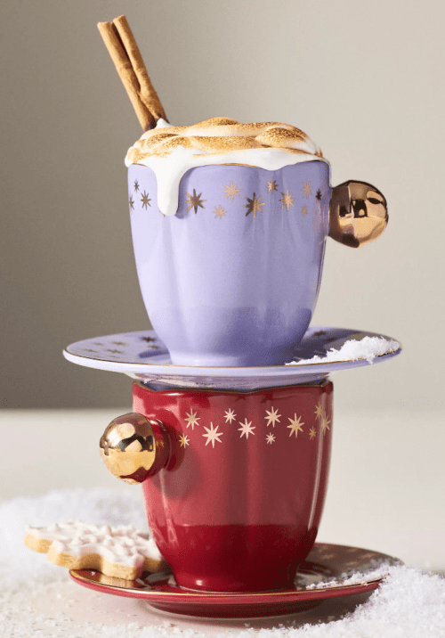 red and purple mugs and saucers