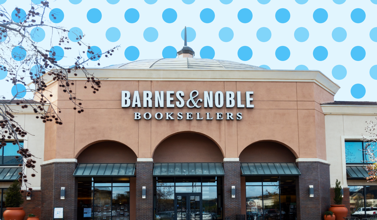 barnes and noble store with a blue polka dot background