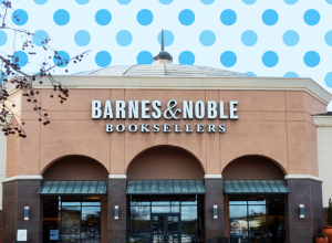 barnes and noble store with a blue polka dot background