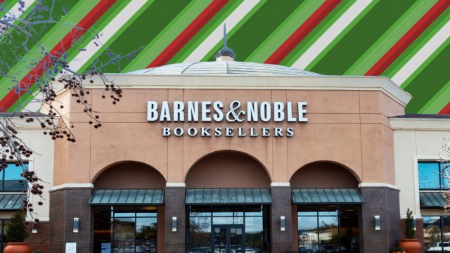 barnes and noble store with a striped christmas background