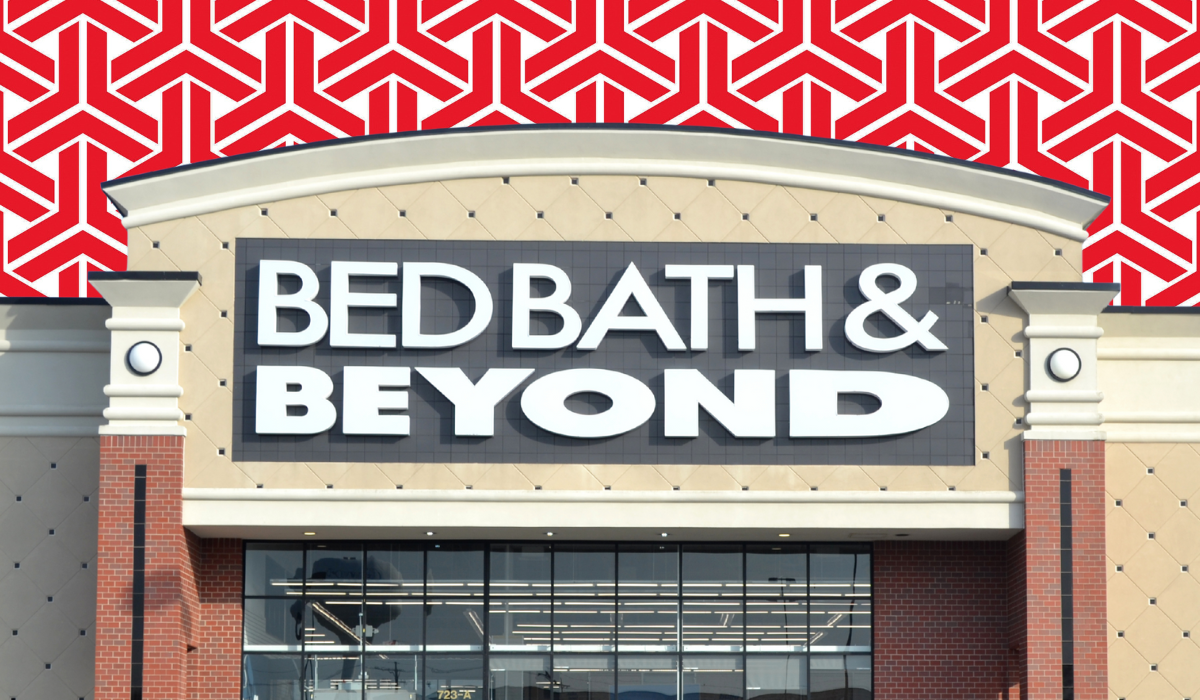 Bed Bath & Beyond store with a red geometric background
