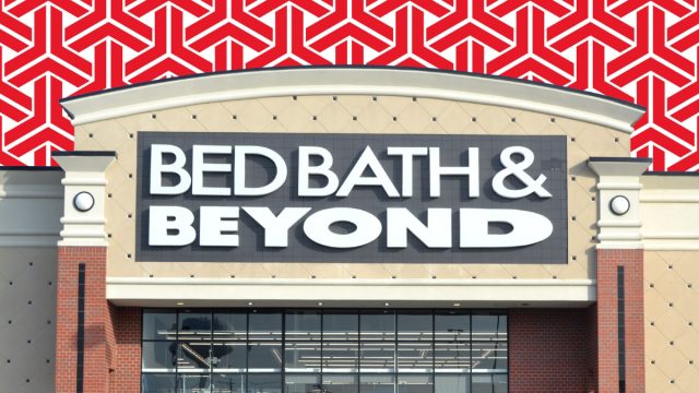 Bed Bath & Beyond store with a red geometric background