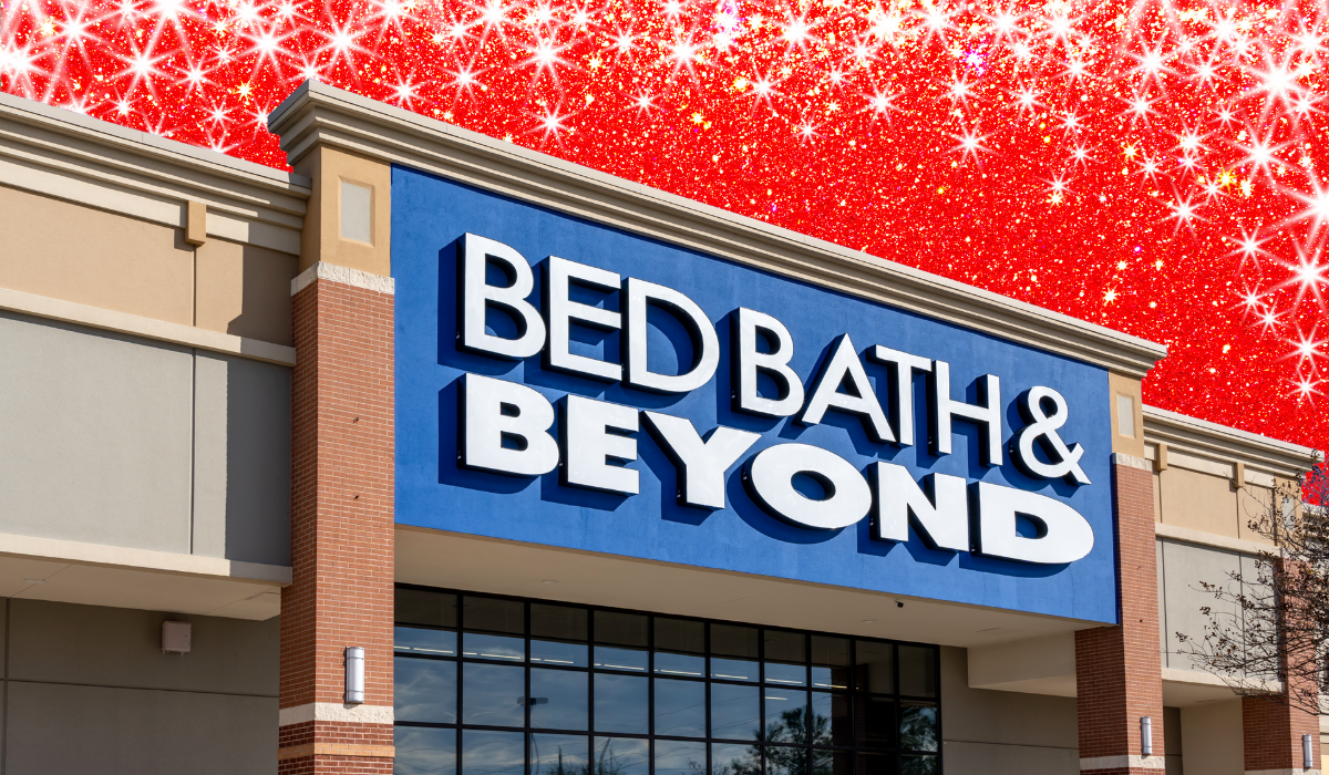 Bed Bath & Beyond store with a red sparkle background