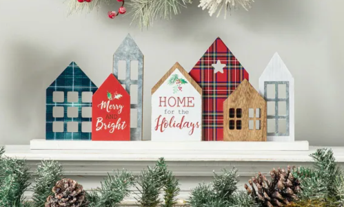 wood and metal christmas houses