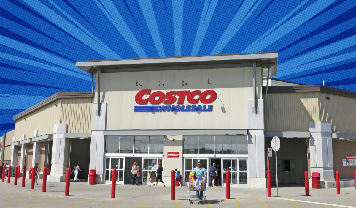 costco store with a navy blue background