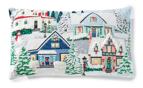 christmas city embroidered pillow