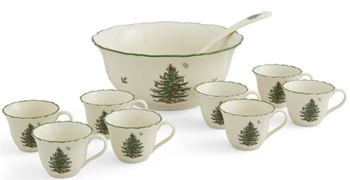christmas tree punch bowl set