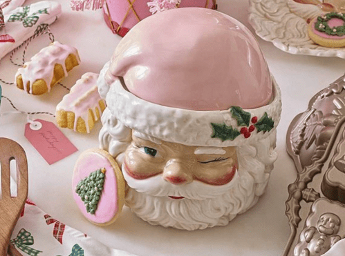 pink santa cookie jar