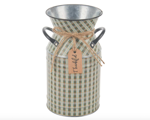 green checked decorative milk jar