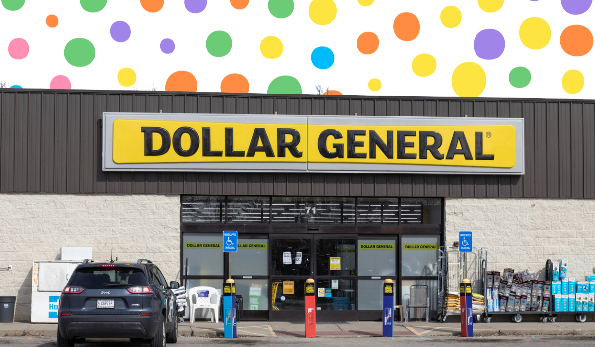 Dollar General store with a polka dot background