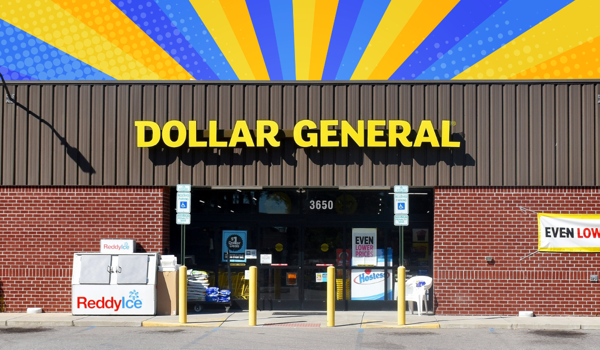 Dollar General store with a yellow and blue background