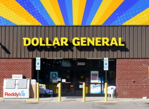 Dollar General store with a yellow and blue background