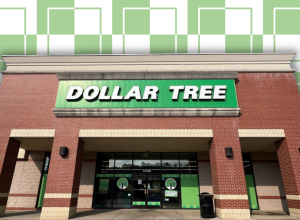 Dollar Tree store with a green and white background
