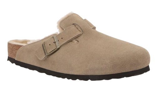 beige shearling clogs
