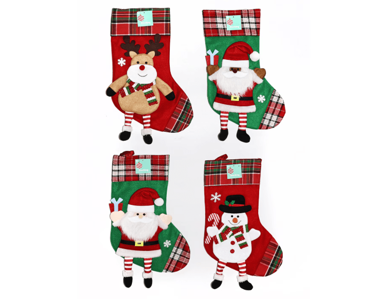 A reindeer, Santa, and snowman Christmas stocking