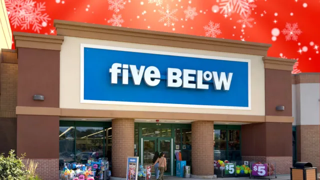 Five Below store with a red snowflake background
