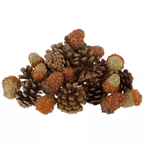glitter acorns and pinecones