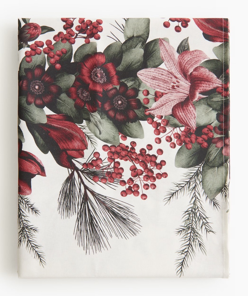 A floral holiday tablecloth