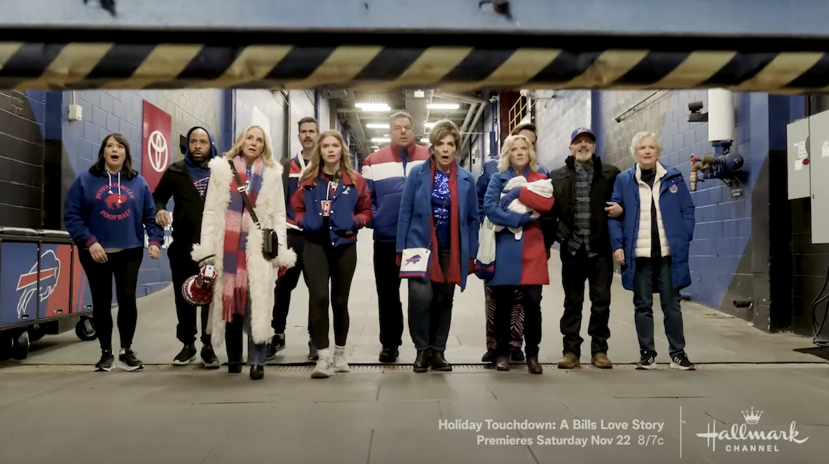 still from the Hallmark movie, Holiday Touchdown: A Bills Love Story