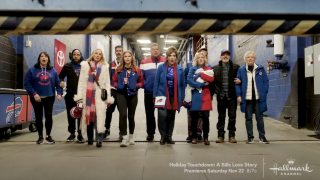 still from the Hallmark movie, Holiday Touchdown: A Bills Love Story