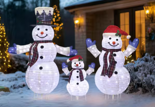 three-piece LED snowman family Christmas decoration